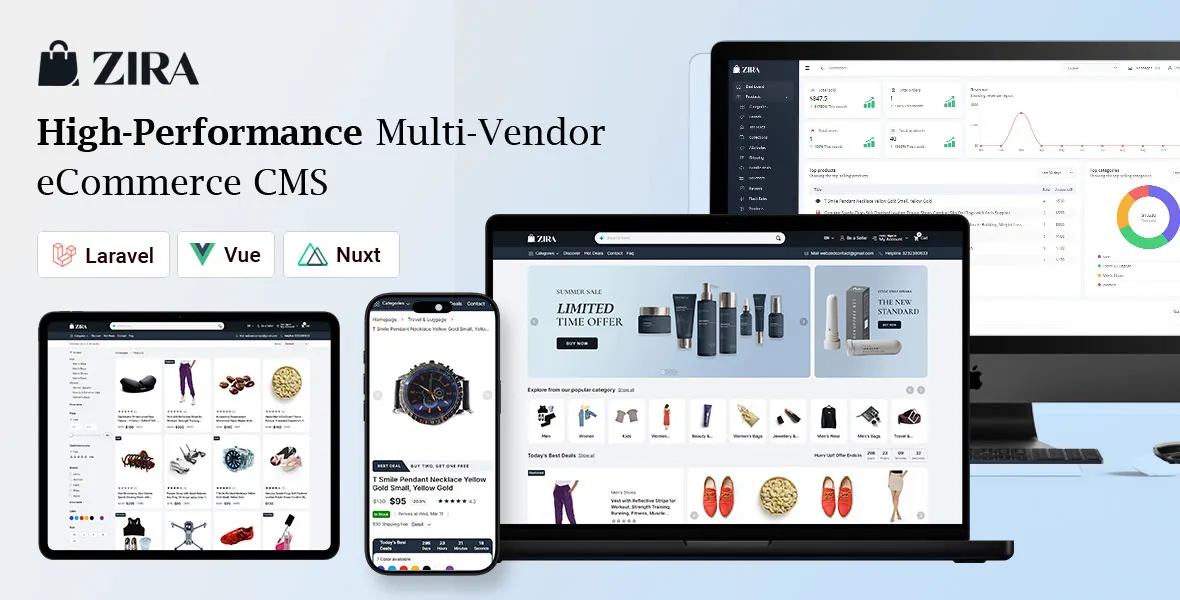 ZIRA high-performance multi-vendor eCommerce platform built with Laravel and Nuxt 3